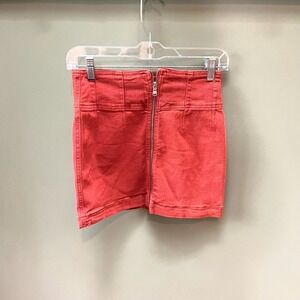 We The Free Mini Skirt 25 Rust‎ Red Denim High Waist Exposed Zipper Cute